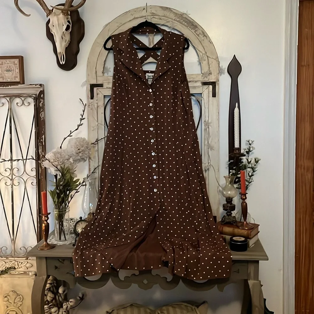 Vintage Brown Polka Dot Dress - Picture 1 of 6